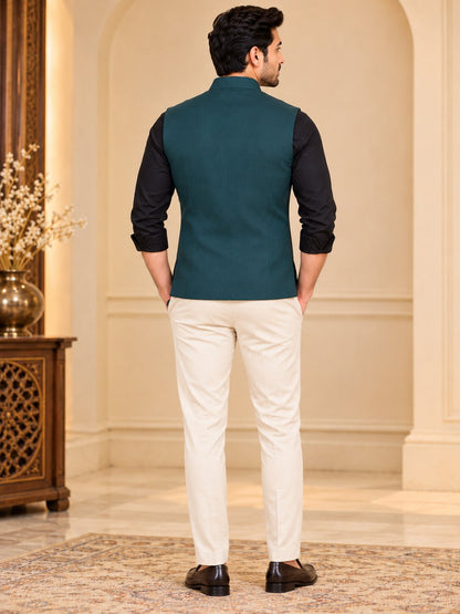 Men Premium Bottle Green Nehru Jacket (Bundi)