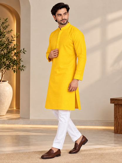 Men Premium Bright Yellow Kurta Pyjama Set