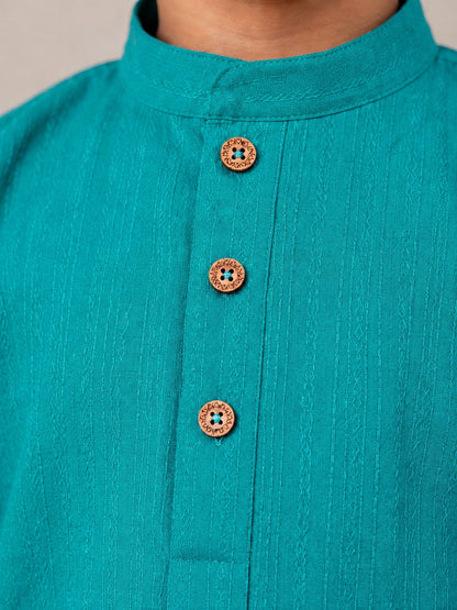 Kids Rama Blue Solid Kurta Pajama Set