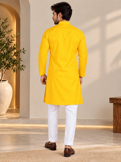 Men Premium Bright Yellow Kurta Pyjama Set