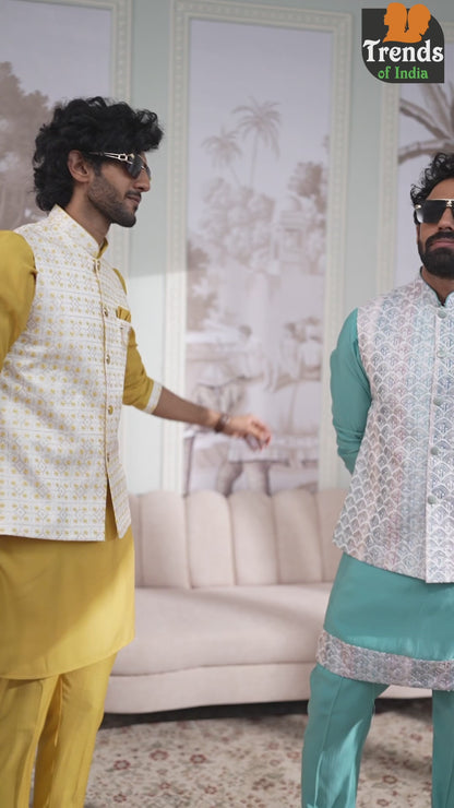 Bundi Kurta Set - Cyan Green